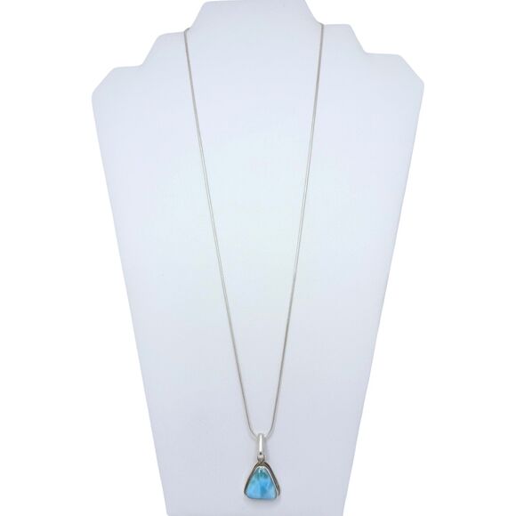 Larimar Triangle Pendant Necklace 24" 925 Sterling Silver Blue Crystal Stone - Picture 4 of 15